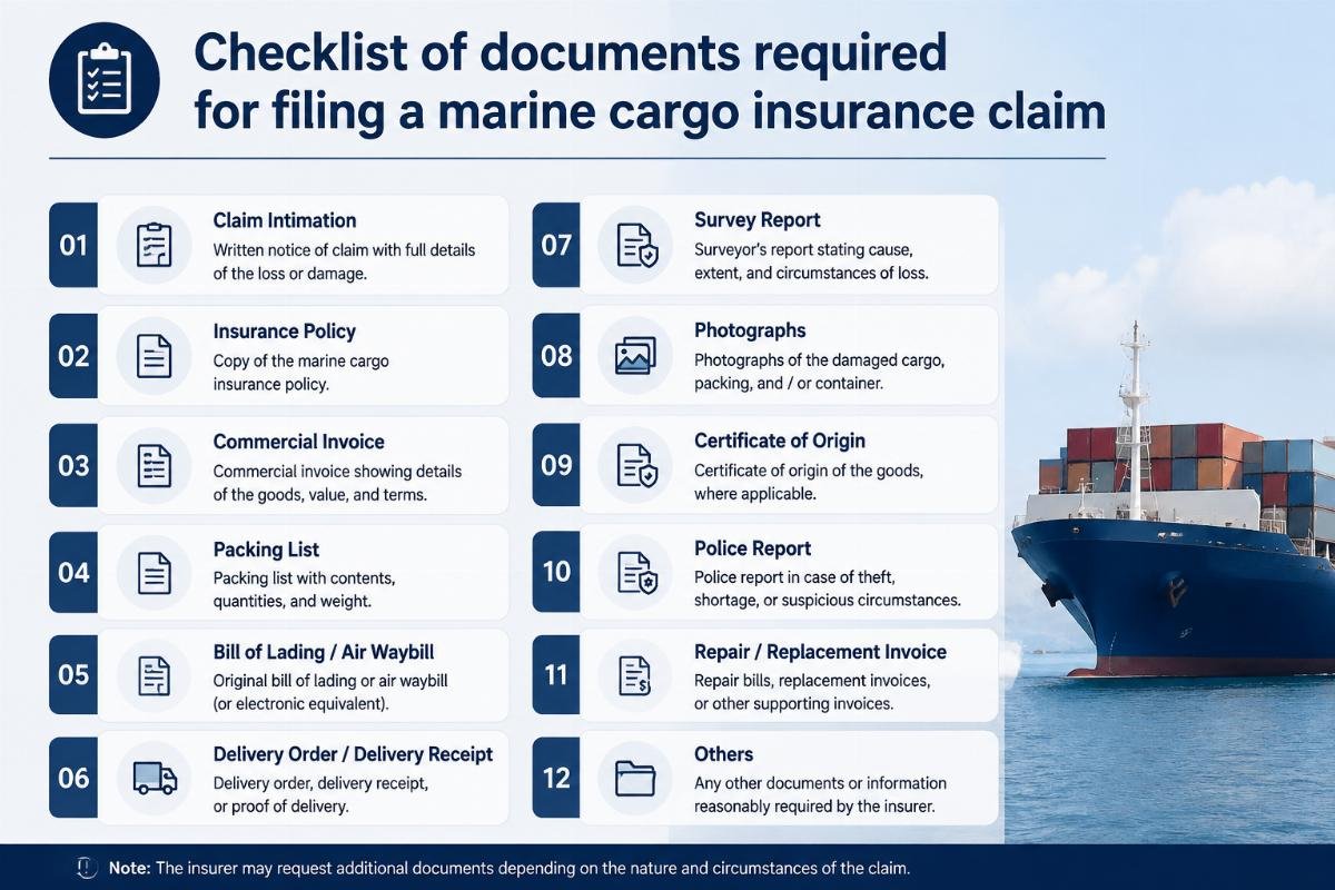 Checklist of documents required for filing a marine cargo insurance claim