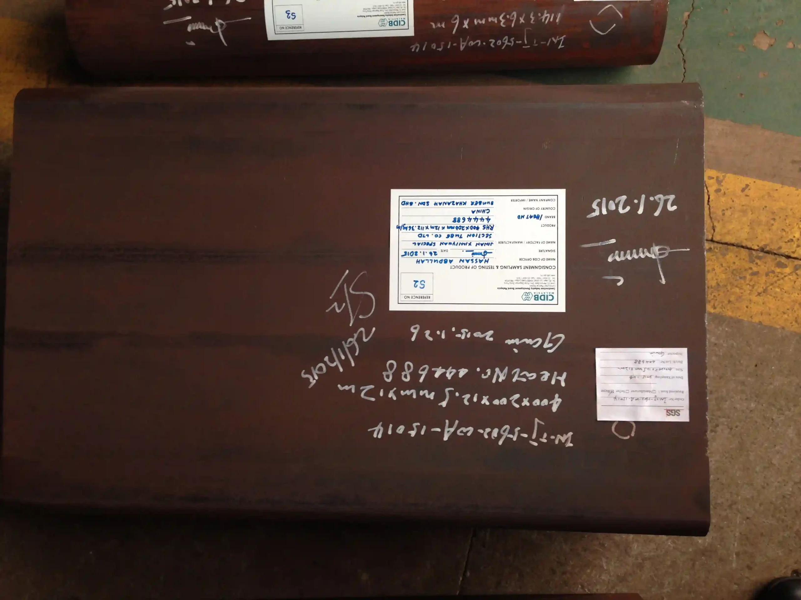 Marine grade steel plate samples prepared for a shipyard order